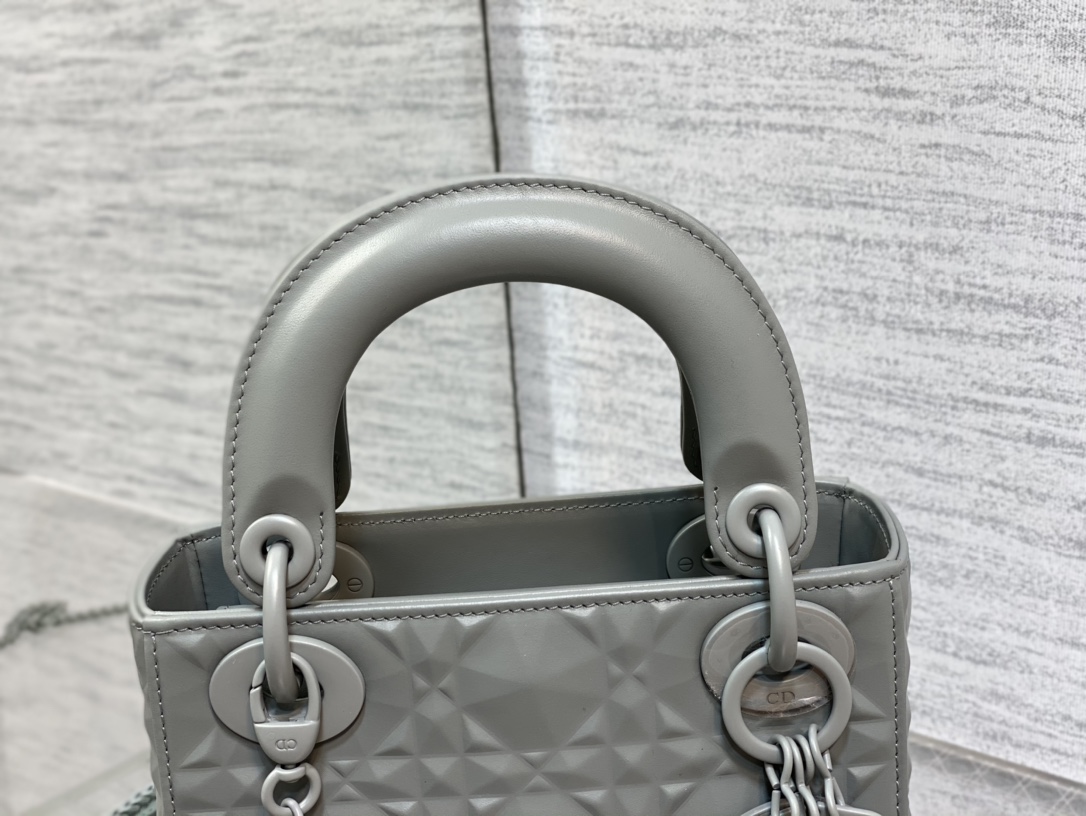 Mini Lady Dior Bag Dark Gray Cannage Calfskin with Diamond Motif